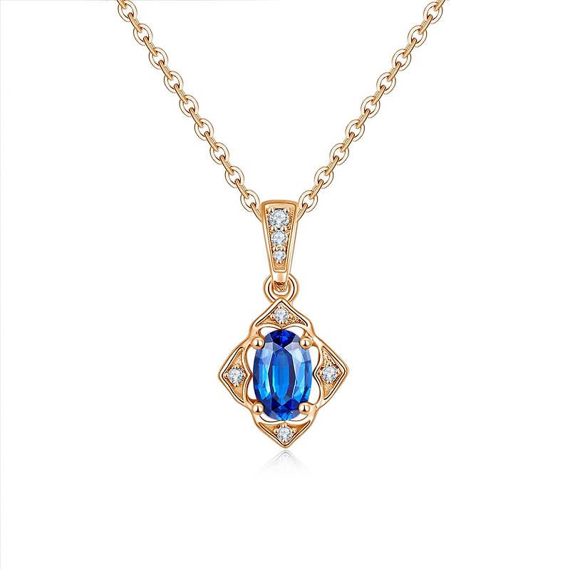 【復古風】純18K復古藍寶石鑽石項鍊 天然寶石 客製化訂製 P022 - 項鍊 - 寶石 藍色