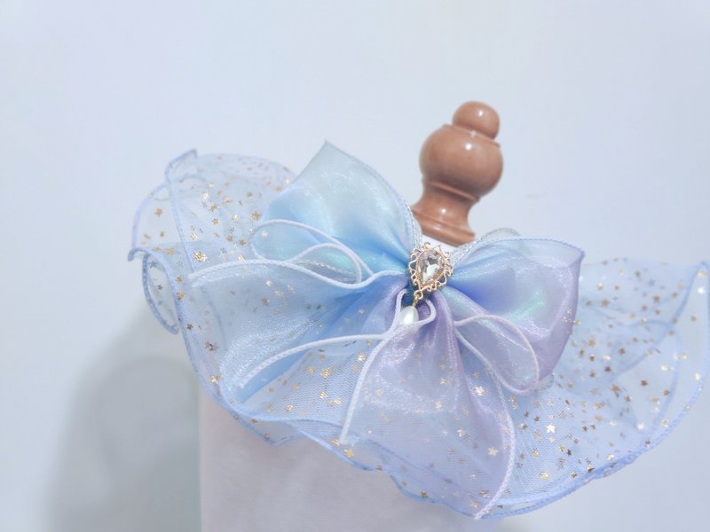 粉藍金星星色 輕薄紗 造型頸飾 頸項 collar - 寵物衫 - 棉．麻 藍色