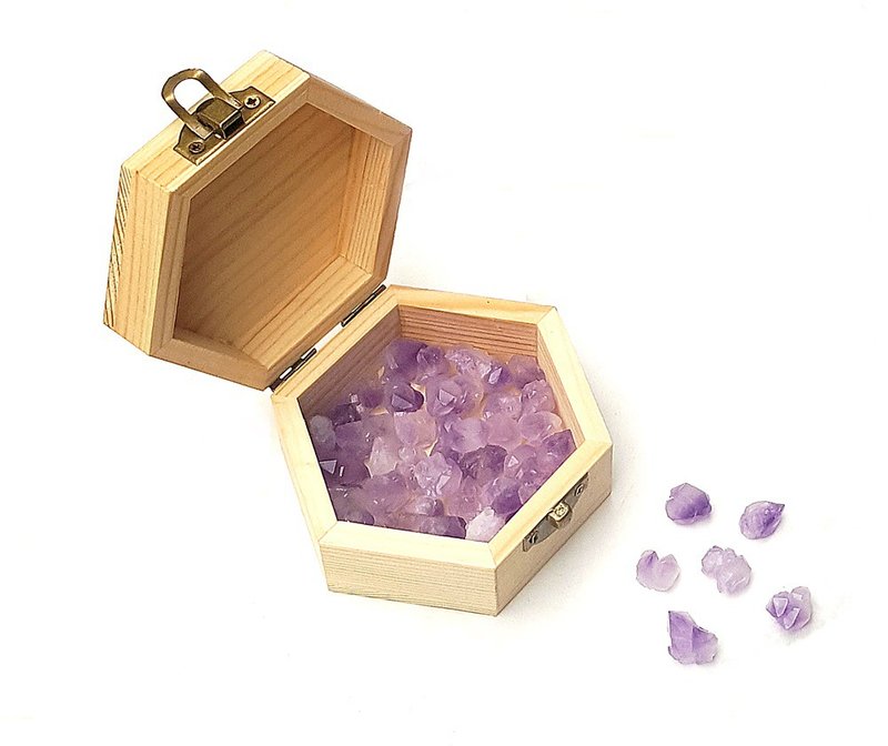 天然紫水晶原石-凈化充電消磁松木盒套組 - 其他 - 水晶 紫色