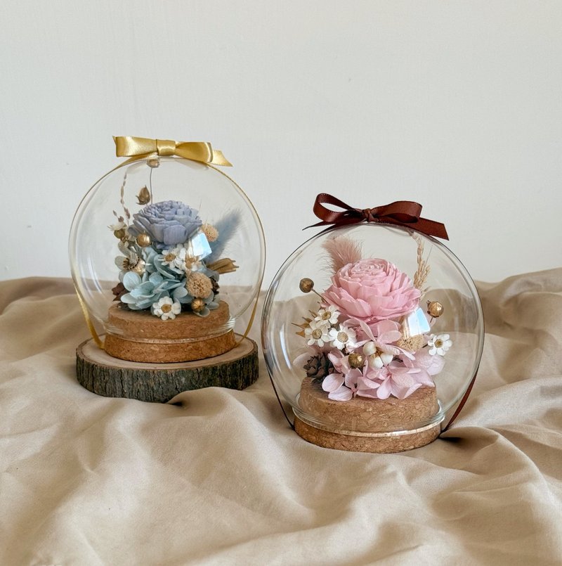 乾燥花玻璃盅 永生花 繡球 小玻璃球 週年送禮 顏色尺寸客製 - 乾燥花/永生花 - 植物．花 粉紅色