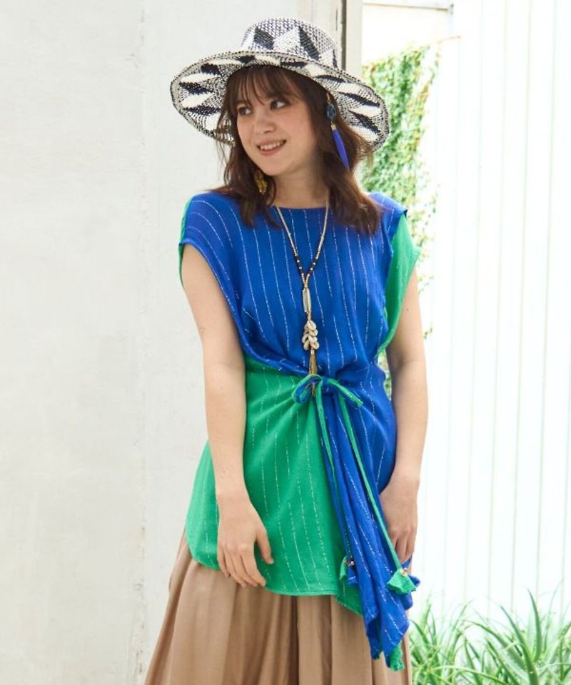 [Popular pre-order] Saree style deconstructed sleeves layered waist strap top 2 wears (4 colors) IDS-4113 - เสื้อผู้หญิง - วัสดุอื่นๆ 