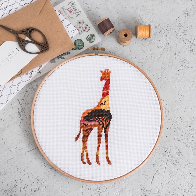 Giraffe Silhouette Cross Stitch PDF Pattern 十字繡 - 編織/刺繡/羊毛氈/縫紉 - 其他材質 