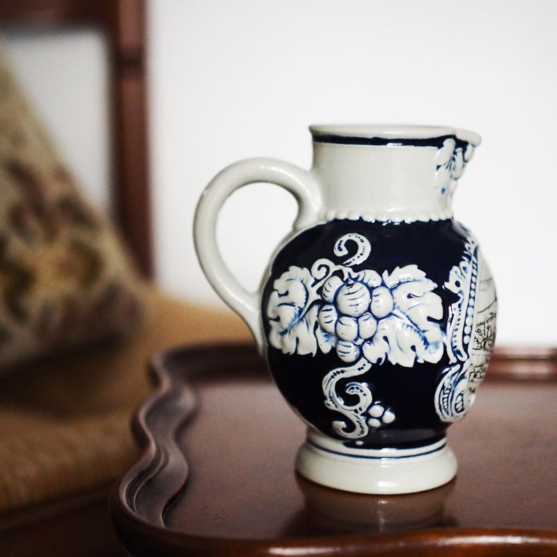 復古 德國 鈷藍 陶 酒壺 / 水罐 - 酒杯/酒器 - 陶 藍色