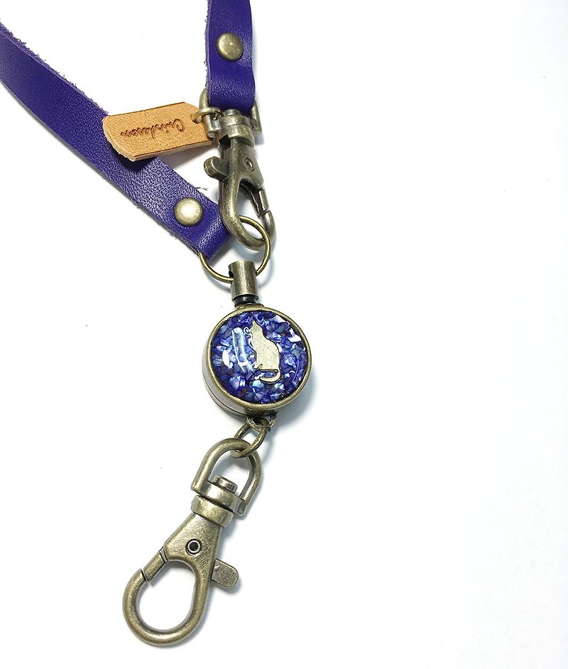 捲軸鑰匙扣　鑰匙鏈　捲軸　票卡　準證持有者　鑰匙包　日本　 CAT 　皮革 - 鑰匙圈/鑰匙包 - 真皮 紫色
