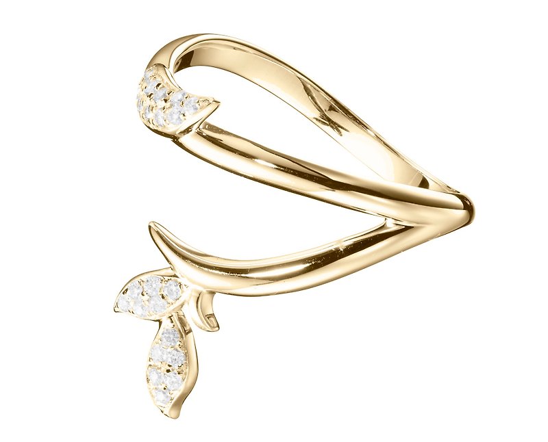 パヴェダイヤモンド石K14ゴールド結婚指輪婚約指輪非伝統的な代替植物小枝リング - ペアリング - ダイヤモンド ゴールド