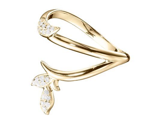 Majade Jewelry Design 密釘鑲鑽石14k黃金結婚戒指 另類植物訂婚戒指 非傳統樹枝戒指