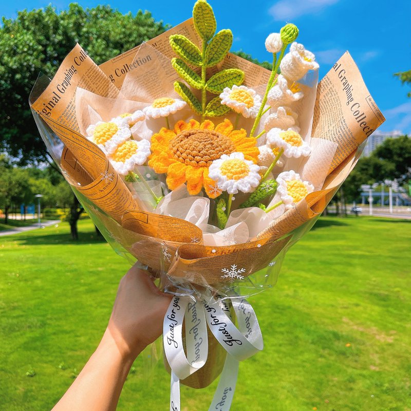 Handcrafted Burst of Summer's Delight Crocheted Bouquet - Dried Flowers & Bouquets - Cotton & Hemp Orange