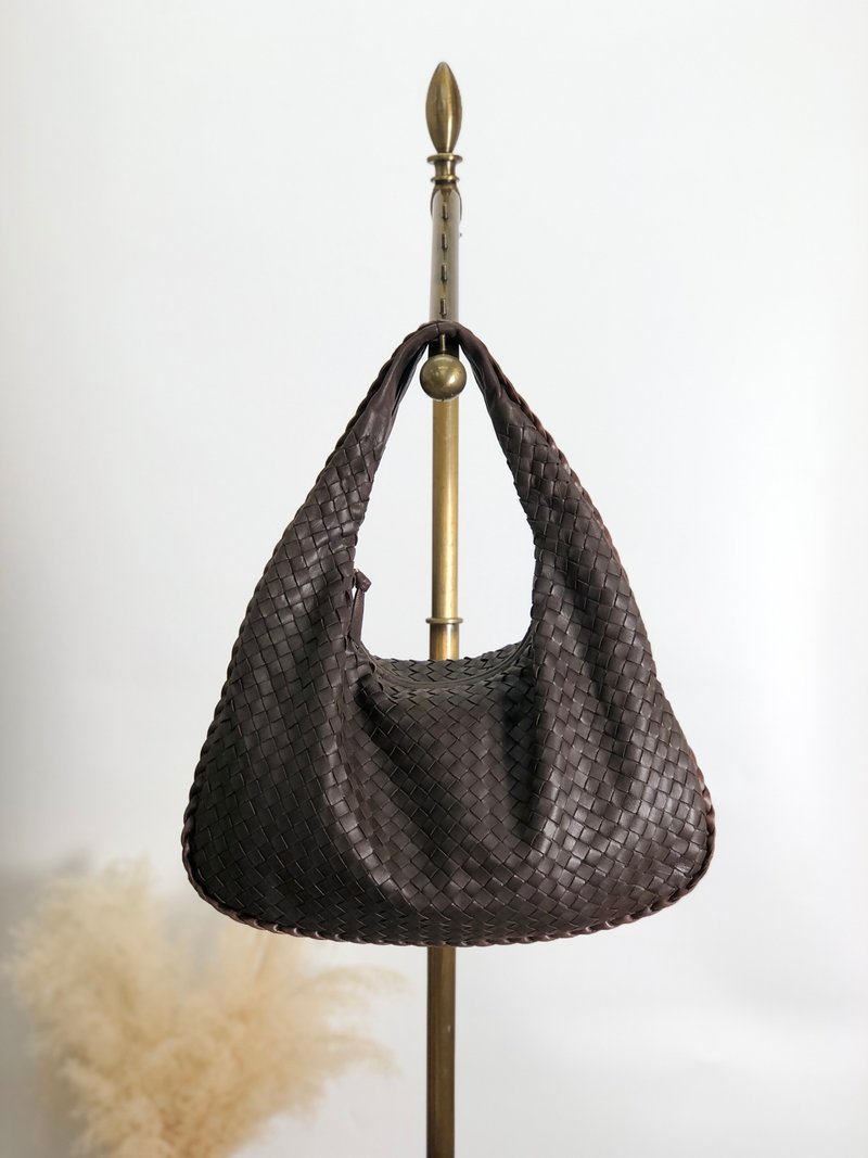 【 日本直送　名牌中古包 】Bottega Veneta ボッテガ・ヴェネタ ショルダーバッグ ブラウン レザー ホーボーバッグ イントレチャート 7dj82r - 側背包/斜背包 - 真皮 咖啡色