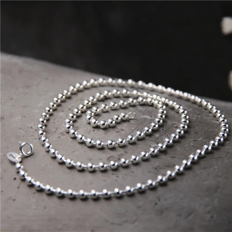 1Piece 2-3MM 45-90CM Shining Glossy Silver Beans Chains Necklaces for Men Women - 項鍊 - 純銀 銀色