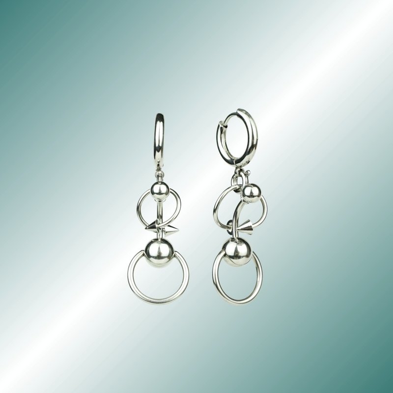 PIERCING Piercing Series Beaded Hoop Stud Pendant Earrings - Earrings & Clip-ons - Stainless Steel Silver