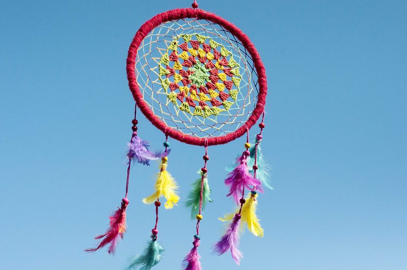 Christmas gift ethnic wind woven cotton and linen rainbow color dream catcher dreams Cather-red - ของวางตกแต่ง - ขนแกะ สีแดง