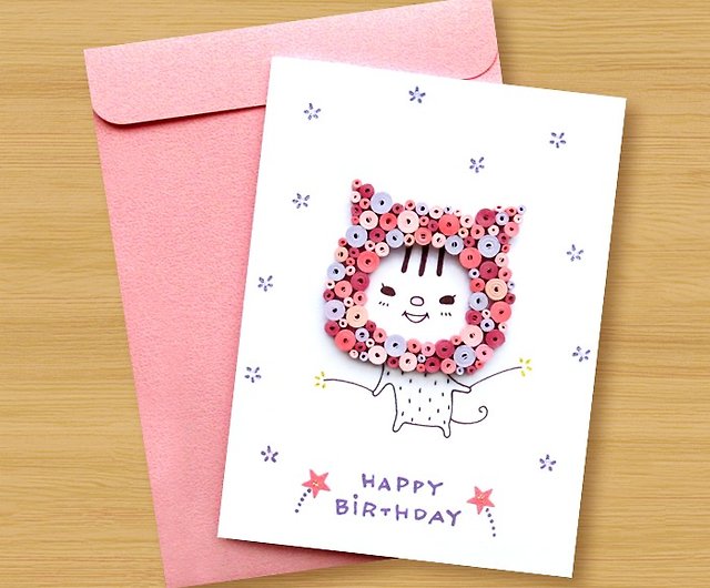 手作りのロール紙カード かわいいキティの誕生日の願い バースデーカード ショップ Dddesign カード はがき Pinkoi