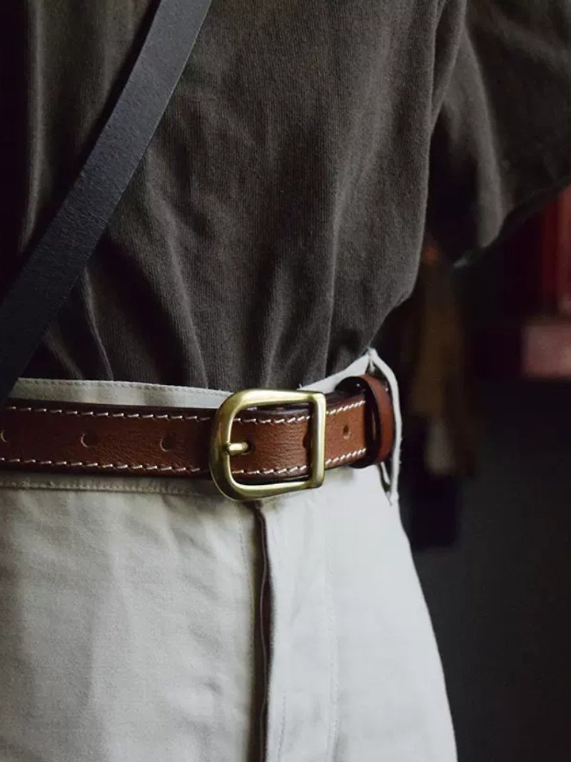 復古銅針扣腰帶 手工女士手工皮帶 - 皮帶/腰帶 - 真皮 咖啡色
