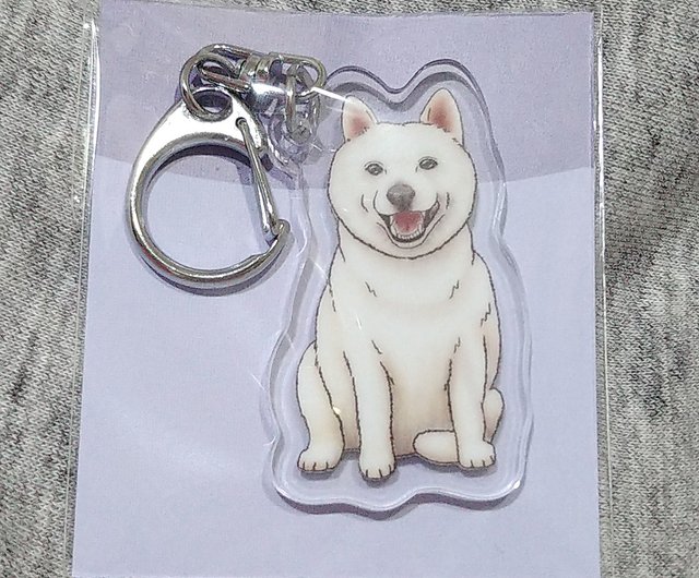 ホワイト柴犬-アクリルペンダント(キーホルダー)-両面柄-新品