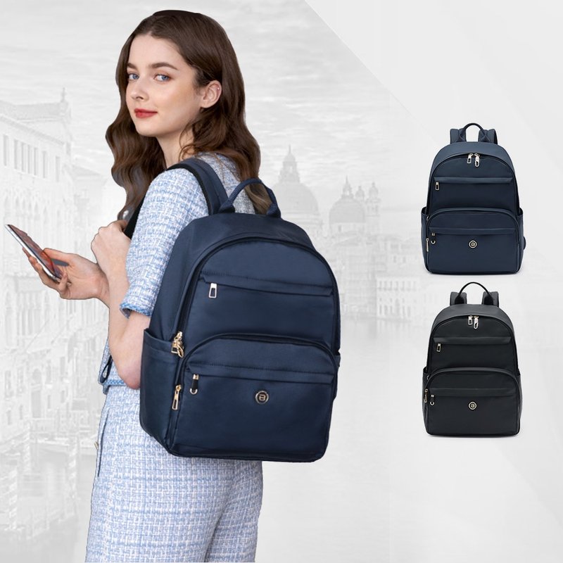 Anti-cut bag, decompression backpack, casual backpack, 15-inch laptop, black and blue - กระเป๋าเป้สะพายหลัง - ไนลอน สีดำ