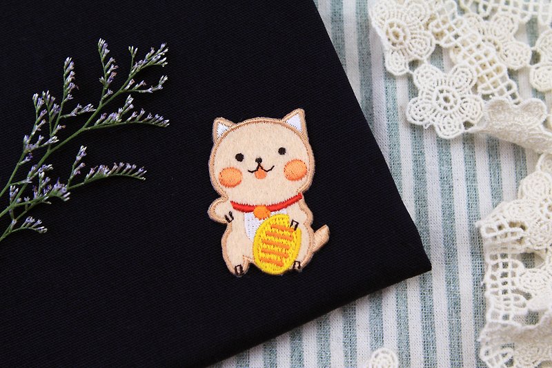 Hidden Gold Coin Lucky Meow Self-adhesive Embroidered Cloth Sticker-Baby Meow Series - Knitting, Embroidery, Felted Wool & Sewing - Thread Orange