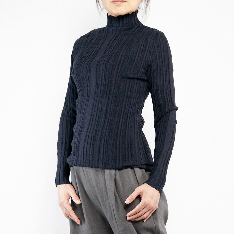 Turtleneck Knitted Straight Top - Women's Top Indigo - Women's Sweaters - Wool 