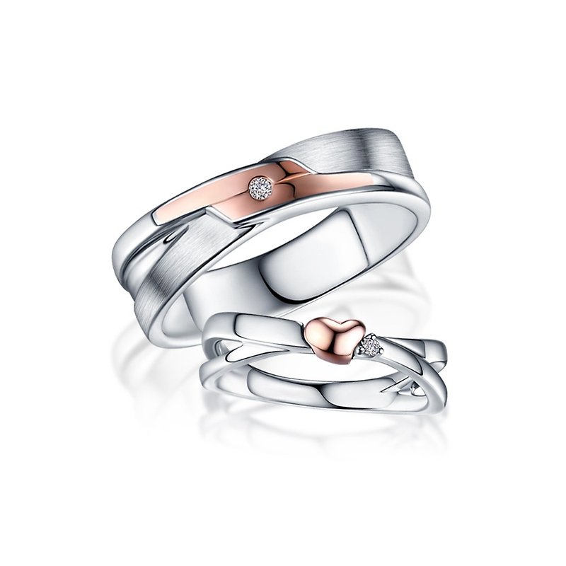 Diamond 14K Rose Gold with 316L Stainless Steel Ring Casting Jewelry for Couple - แหวนคู่ - เพชร สีเงิน