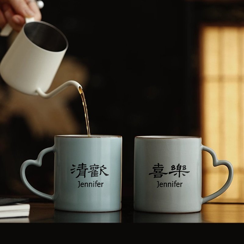客製化訂製汝窯情侶水杯咖啡杯馬克杯 送朋友長輩 新婚生日禮物 - 咖啡杯/馬克杯 - 瓷 多色