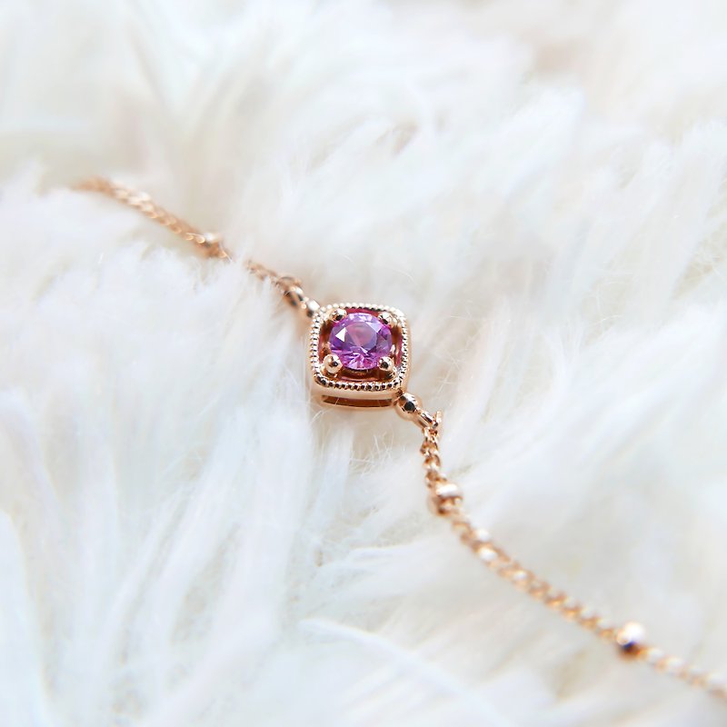 18k Pink Sapphire Italy bracelet, September birthstone, ultra thin 1mm - Bracelets - Gemstone Pink
