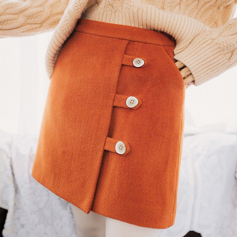 2019 women's spring wear solid color decorative buckle skirt YFD81312 - Skirts - Polyester Orange