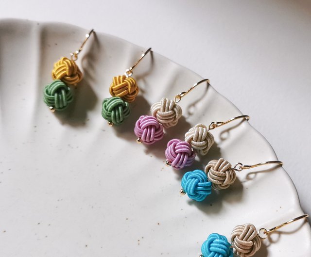 ヴェヴェルカ】月見水引ピアス 編み込み水引 カスタマイズ 翡翠結び