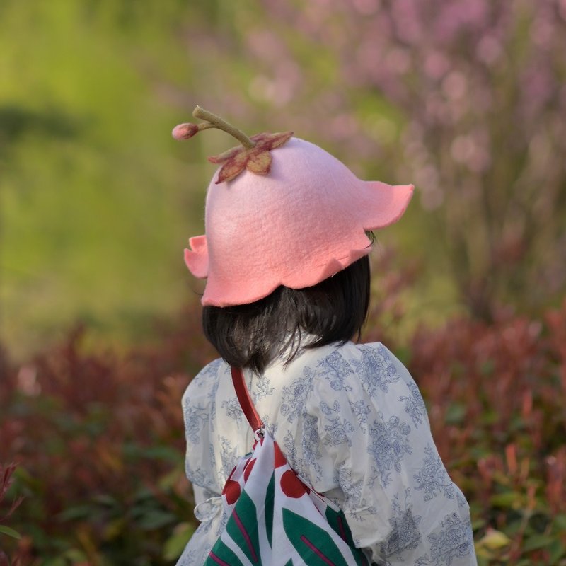 蘑菇夢羊毛氈手工秋冬保暖櫻花成人兒童桃花可愛寶寶帽子花朵帽 - 帽子 - 羊毛 多色