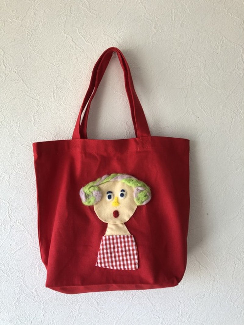 名前刺繍入り トートバッグ - 手提包/手提袋 - 羊毛 紅色