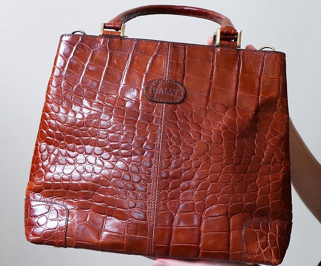 Brown Retro Crocodile Printed Shoulder Leather Handbags Zipper Tote Bags