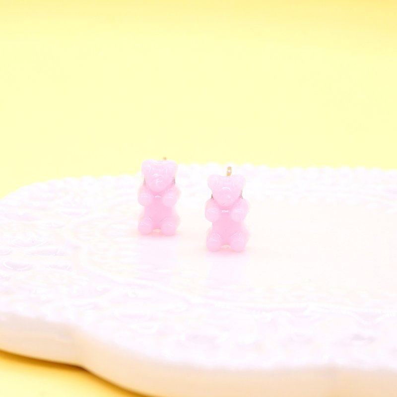 ** Playful Design** UV Resin Miniature Gummy Bear Earrings/Ear Clips ** - Earrings & Clip-ons - Other Materials Pink