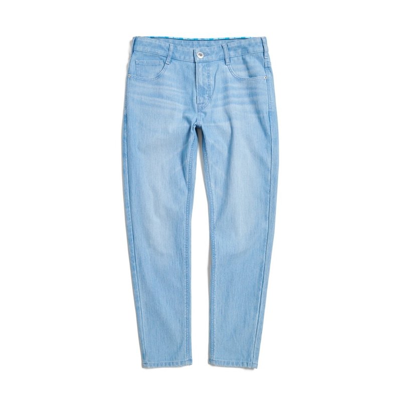 EDWIN Plus Size Super Stretch Ultra Narrow Denim Straight Pants - Men's Style (Heavy Bleached Blue) - กางเกงขายาว - ผ้าฝ้าย/ผ้าลินิน สีน้ำเงิน