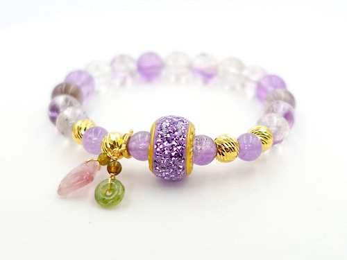 寶麗金珠寶 寶麗金珠寶-紫色琉璃珠黃金造型手鍊
