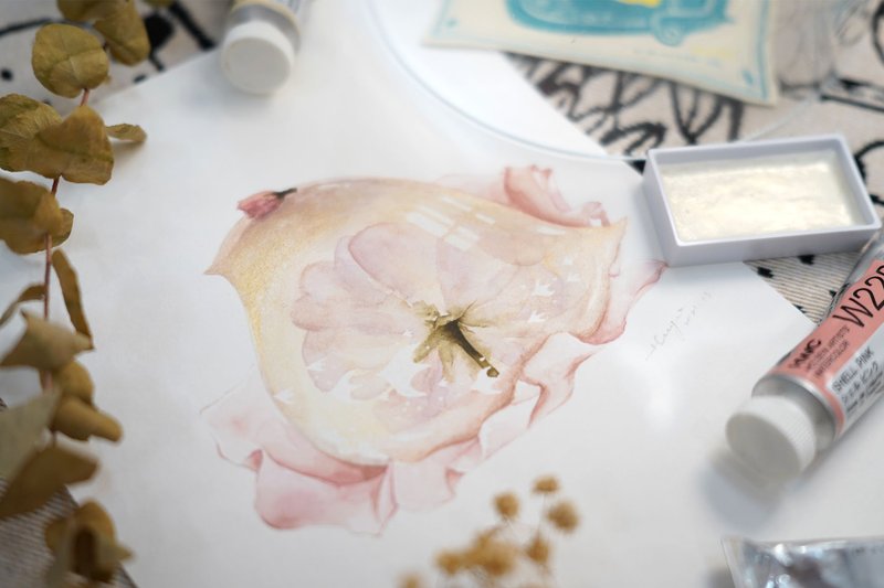 水彩料理插畫課 || 櫻花信玄餅 - 插畫/繪畫/寫字 - 紙 