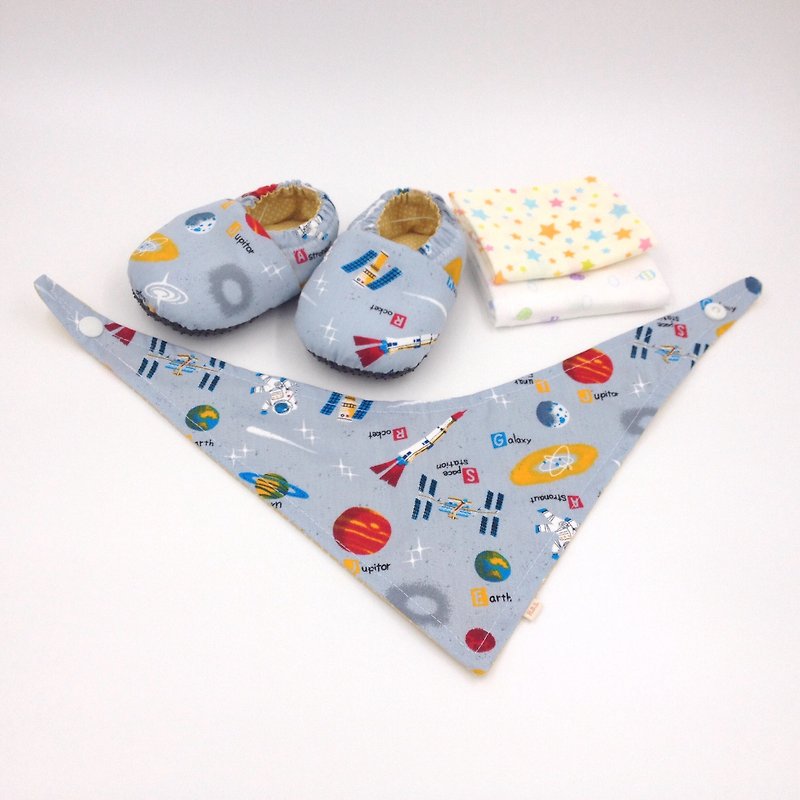 Space Planet (Gray Base) - Miyue Baby Gift Box (toddler shoes / baby shoes / baby shoes + 2 handkerchief + scarf) - ของขวัญวันครบรอบ - ผ้าฝ้าย/ผ้าลินิน สีเทา
