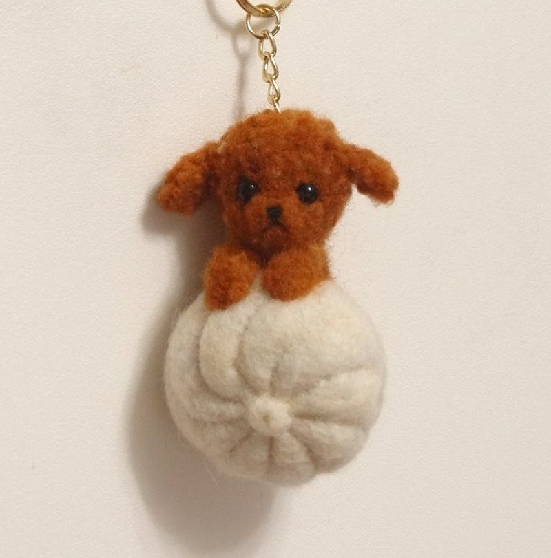 Poodle and bun - Wool felt  (key ring or Decoration) - Keychains - Wool Brown