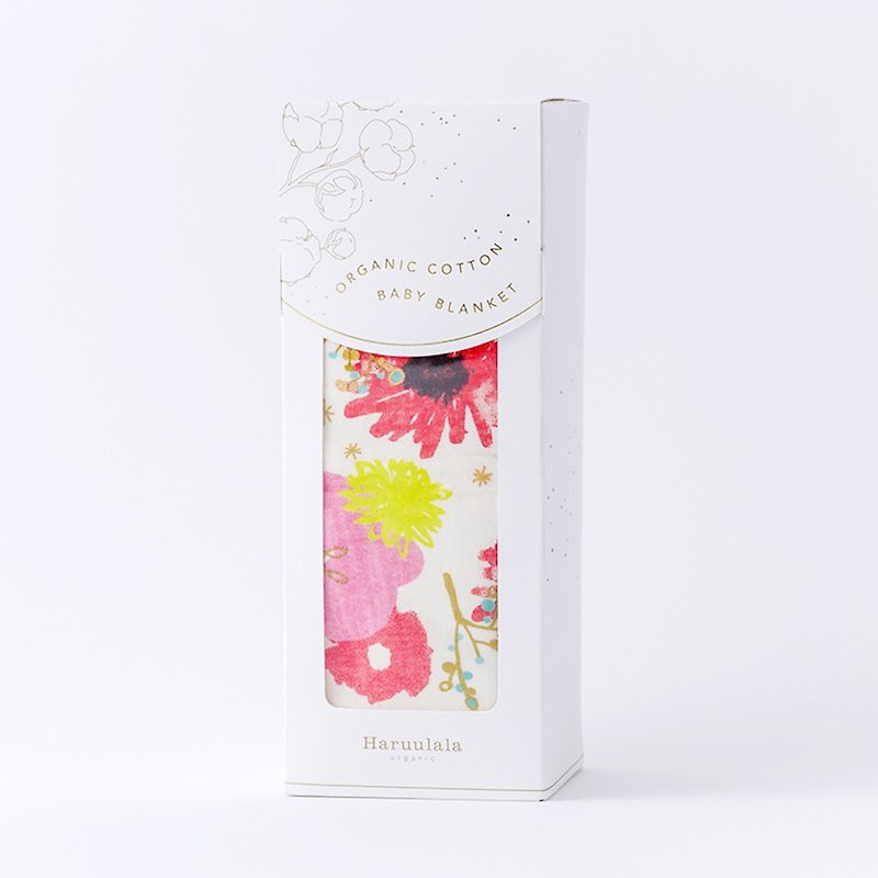 日本Haruulala【嬰兒毯 白紙盒裝】可繡限定英文 有機棉 - 滿月禮物 - 棉．麻 紅色