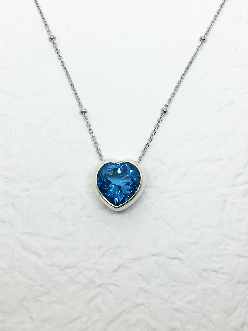 Swiss blue triclinic 925 sterling silver heart clavicle necklace Nepal handmade mosaic production - สร้อยคอ - เครื่องเพชรพลอย สีน้ำเงิน