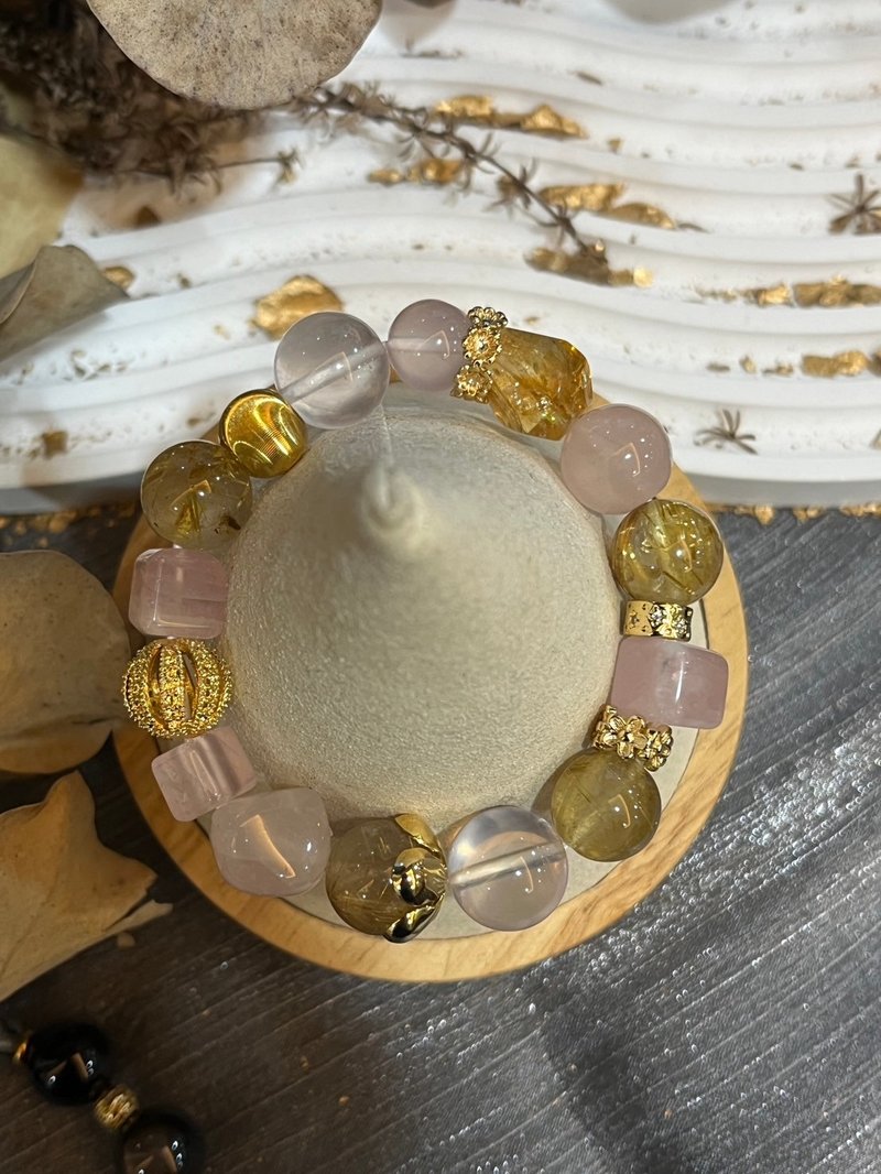 Customized crystal mineral bracelet rose quartz, titanium crystal, citrine - Bracelets - Crystal 