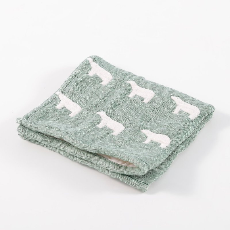 Japan-made Imabari Pengpengsha-Quadruple Shawl (Green Polar Bear) - Towels - Cotton & Hemp 