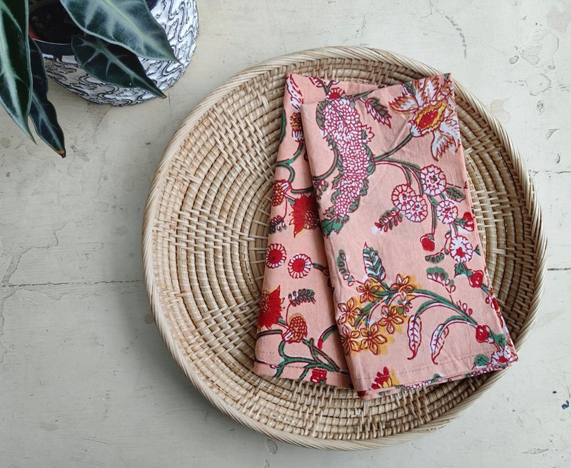 Wood-printed square scarf│carnation│ - ผ้าเช็ดหน้า - ผ้าฝ้าย/ผ้าลินิน 