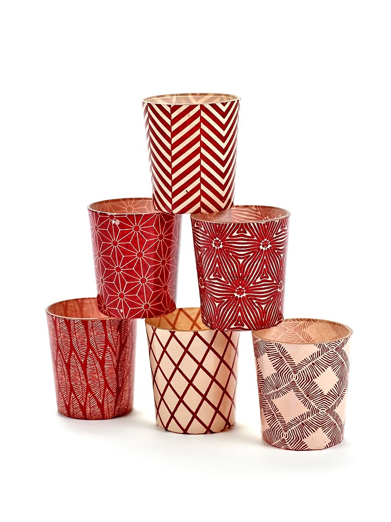 【Belgian SERAX】 Feeling geometric pattern glass candle cup (random shipping) - Candles & Candle Holders - Glass Red