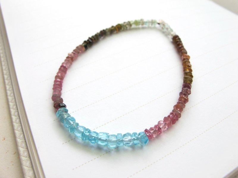【Ice Lake】 multicolor tourmaline x apatite x 925 silverware - Handmade natural stone series - Bracelets - Gemstone Multicolor