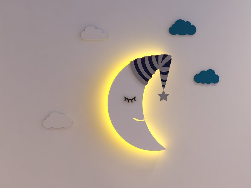 [Customized] Moon Wall Lamp Children's Room Hanging Lamp Children's Lamp Newborn Gift Children's Gift - Posters - Wood Brown