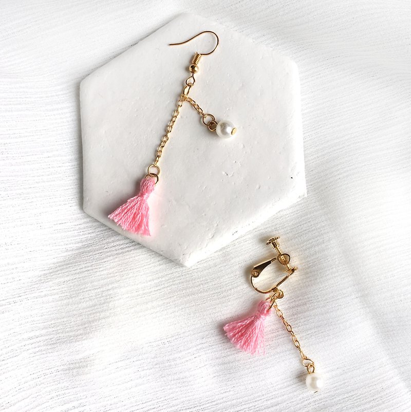 Handmade Tassel Earrings Earclips Rose Gold Series-pink limited  - ต่างหู - งานปัก สึชมพู