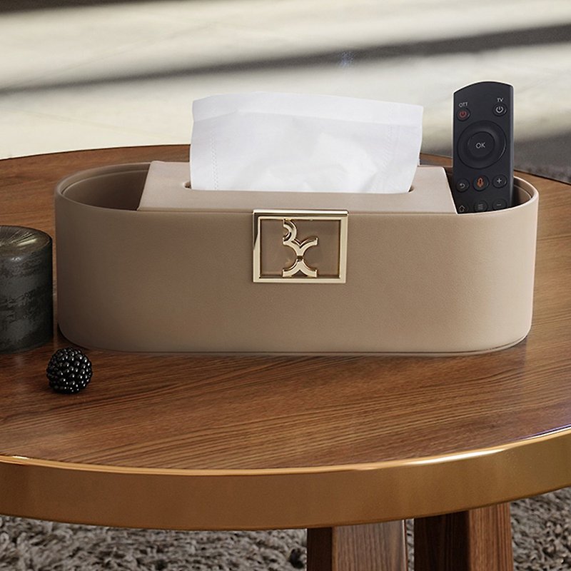 bencross original intention - leather remote control tissue storage box - milk coffee color - กล่องเก็บของ - โลหะ สีกากี