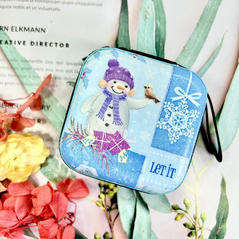 [Handmade Gift] Skate Snowman – AirPods/Pro Headphone Case Small Storage Box - ที่เก็บหูฟัง - โลหะ สีน้ำเงิน