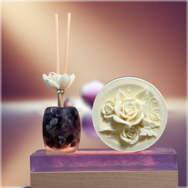 Pure Thoughts and Good Luck Crystal Peace Lamp Holder Series Amethyst Brilliant Rose Fragrance Light Lamp with Lamp Holder - โคมไฟ - เรซิน สีม่วง