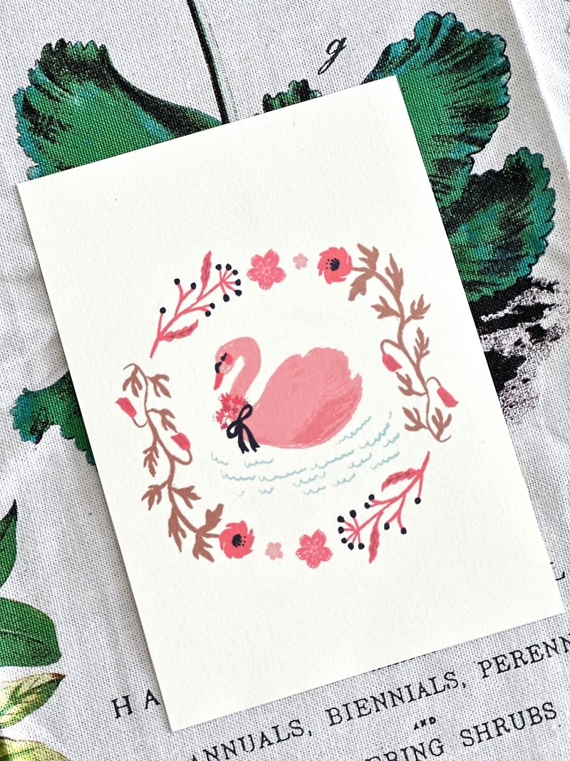 A6 Pink Swan Valentines Day Card Gift Card Thank You Card Post Card - Cards & Postcards - Paper White