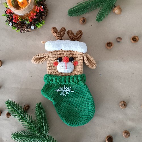 ToysByMommy Crochet pattern Christmas stocking deer, Christmas amigurumi stocking