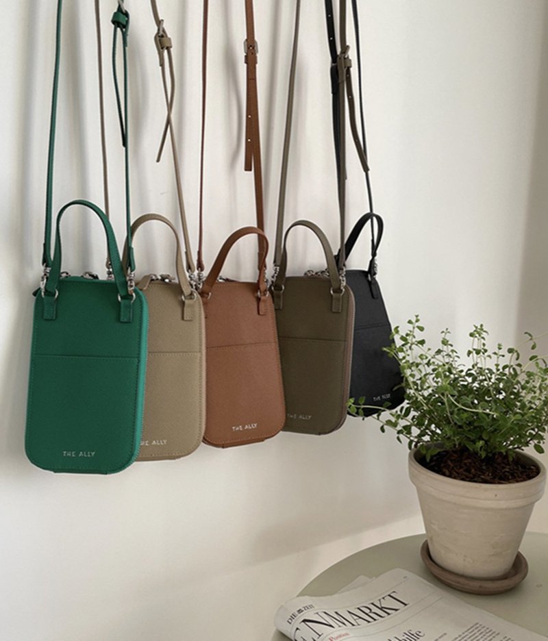 韓國 The Ally | Lisha bag 리샤백 | 韓系手機包 - 側背包/斜背包 - 真皮 綠色